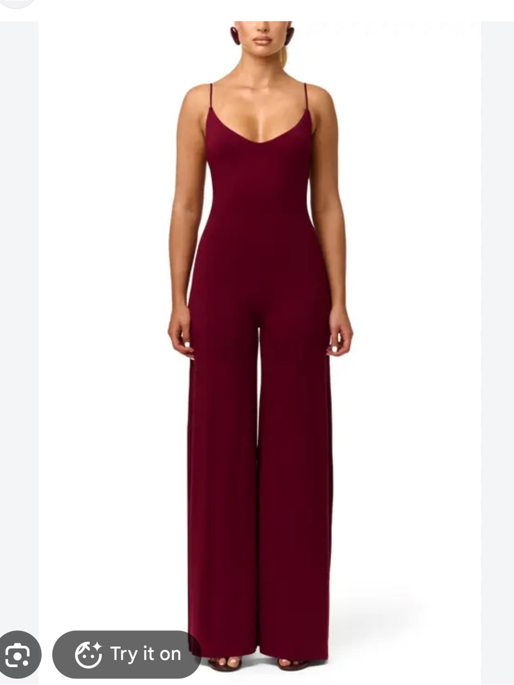 Naked Wardrobe $98 Burgundy Wide-Leg Jumpsuit - Sleeveless Spaghetti Strap